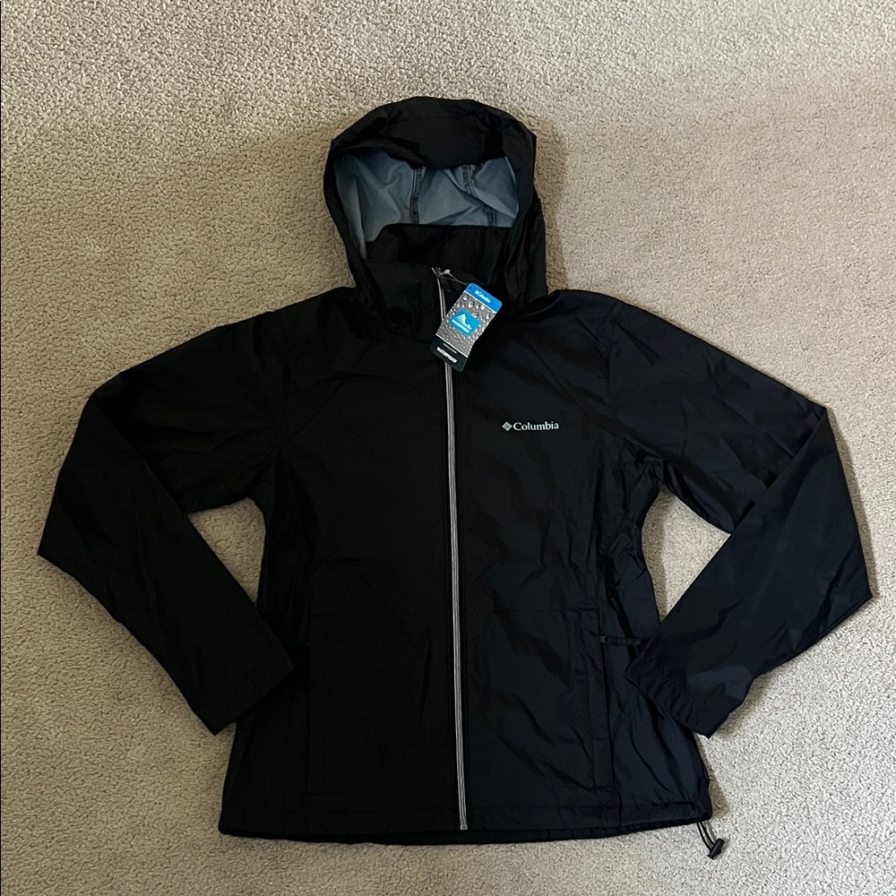 NWT COLUMBIA Black Waterproof Hooded Jacket Windbreaker Small